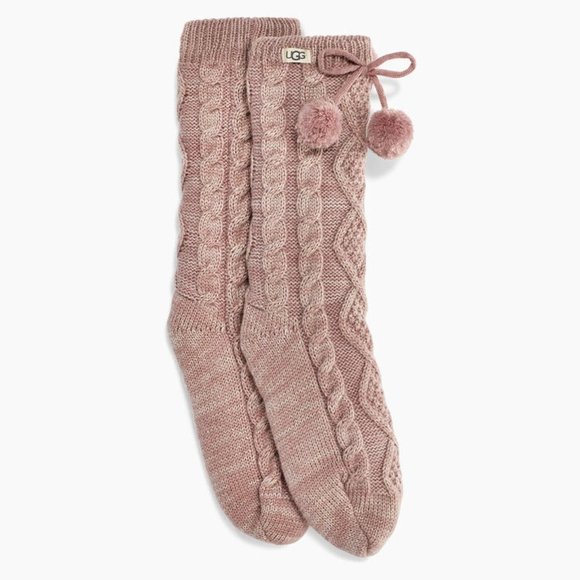 NWT POM PINK SWEATER KNIT FLEECE LINED SOCKS - Picture 1 of 5